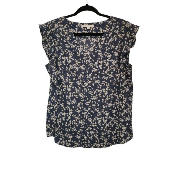 Fun 2 Fun Womens V-Neck Ruffle Cap Sleeve Floral Patterned Blouse Size XL - Picture 1 of 5